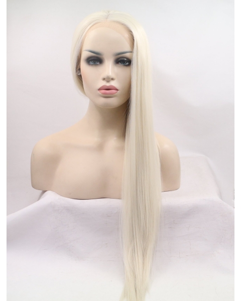 24'' Long Straight Without Bangs Synthetic  Grey Women Wigs