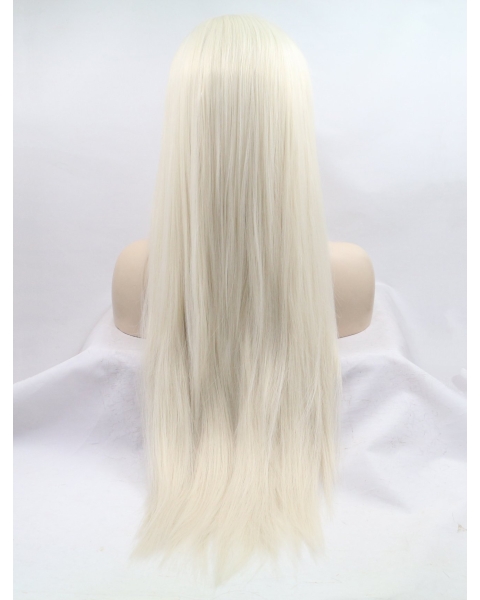 24'' Long Straight Without Bangs Synthetic  Grey Women Wigs