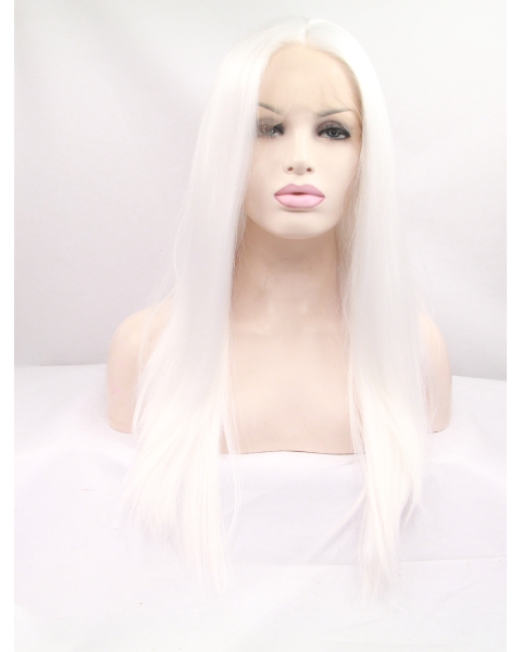 22'' Long Straight Without Bangs Lace Front  White  Women Wigs