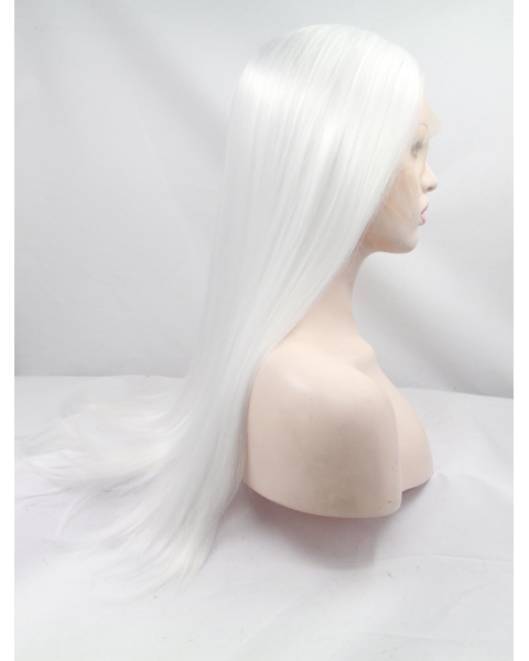 22'' Long Straight Without Bangs Lace Front  White  Women Wigs