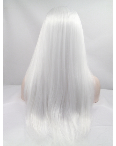 22'' Long Straight Without Bangs Lace Front  White  Women Wigs