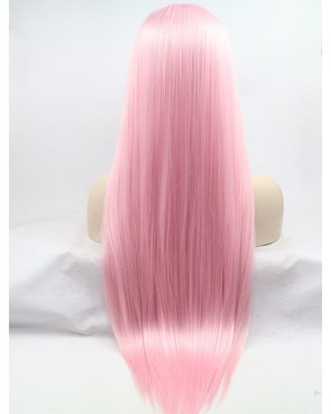 30'' Long Straight Without Bangs  Lace Front  Pink  Synthetic Women Wigs