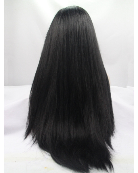 30'' Long Straight Without Bangs Lace Front  Black  Synthetic Women Wigs