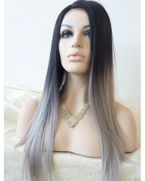 22'' Long Staight Without Bangs Lace Front Ombre/2 Tone  Synthetic Women Wigs