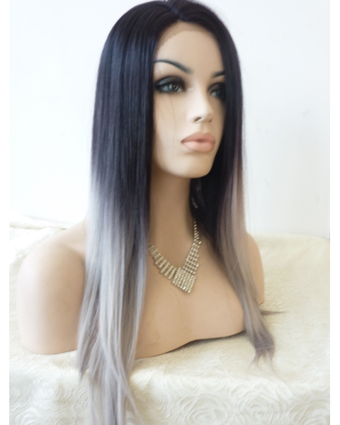 22'' Long Staight Without Bangs Lace Front Ombre/2 Tone  Synthetic Women Wigs