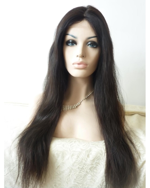 27'' Long Straight Without Bangs Black Lace Front Synthetic Women Wigs