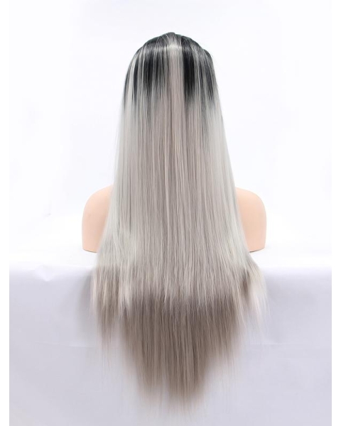 26" Straight Without Bangs  Lace Front  Synthetic Ombre/2 Tone Women Wigs