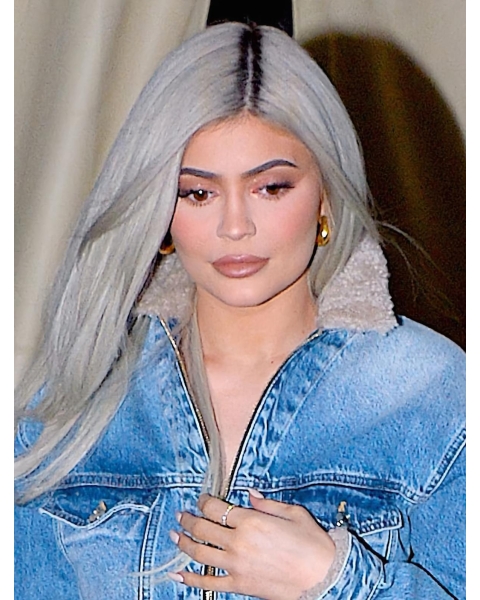 18'' Long Straight Without Bangs Synthetic Grey Capless Women Kylie Jenner Wigs