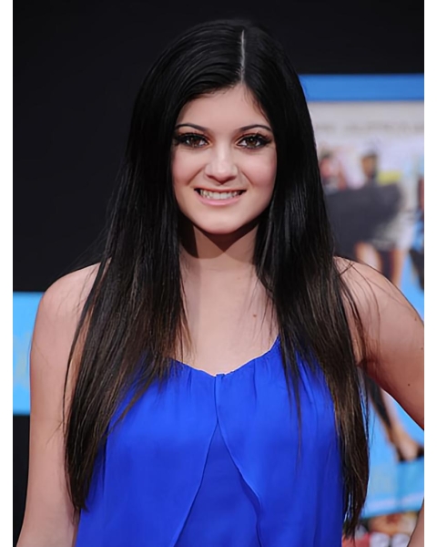 26'' Long Straight Without Bangs Remy Human Hair Black Capless Woomen  Kylie Jenner Wigs