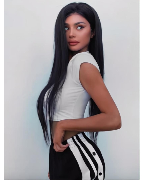 Modern 20"Long Straight  Black Synthetic Lace Front Women Kylie Jenner Wigs