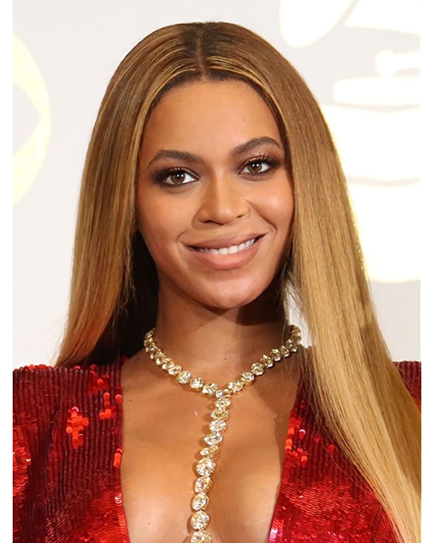 24'' Long Straight  Without Bangs  Blonde Lace Front Synthetic Women Beyonce Wigs