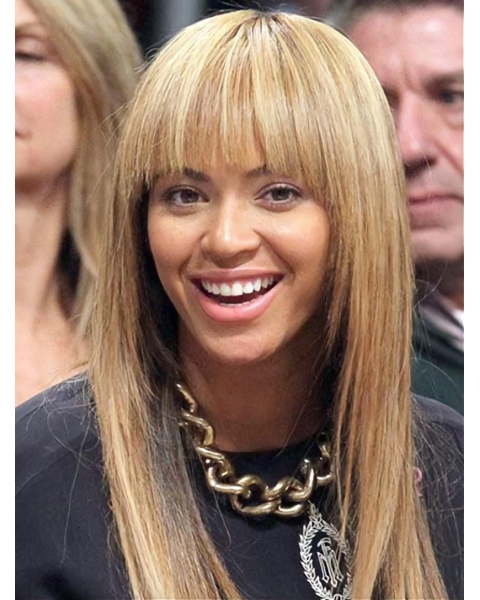 18" Straight Long With Bangs Capless  Blonde Synthetic Women Beyonce Wigs