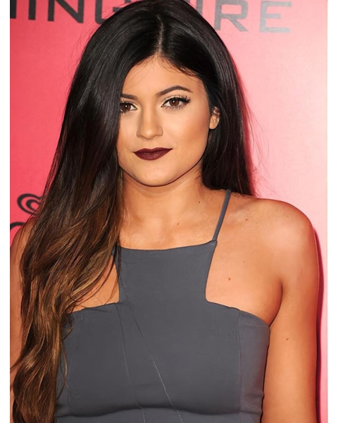 26" Straight Long Without Bangs  Full Lace Ombre/2 Tone Synthetic Women Kylie Jenner Wigs