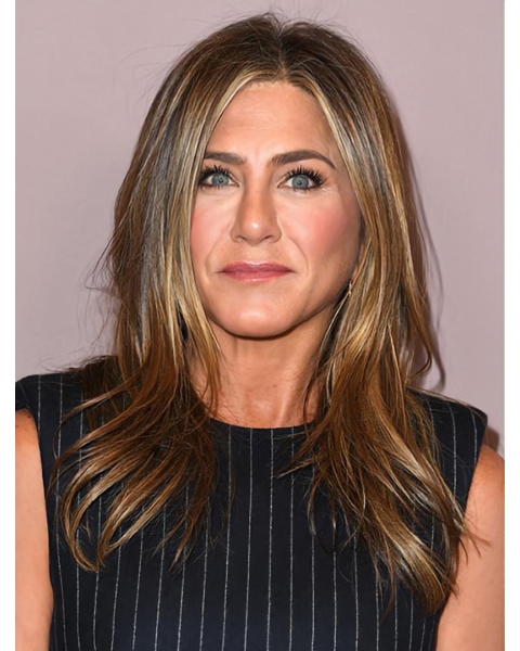  16" Straight Without Bangs Lace Front Brown Long Synthetic Women Jennifer Aniston Wigs