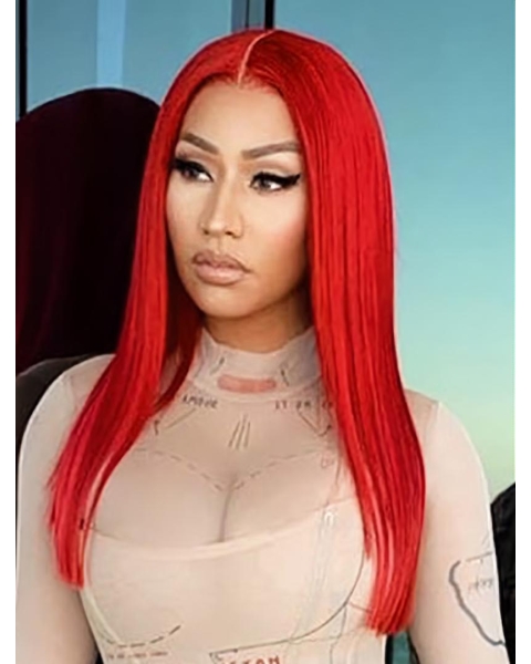  16" Straight Without Bangs Lace Front Red Long Synthetic Women Nicki Minaj Wigs