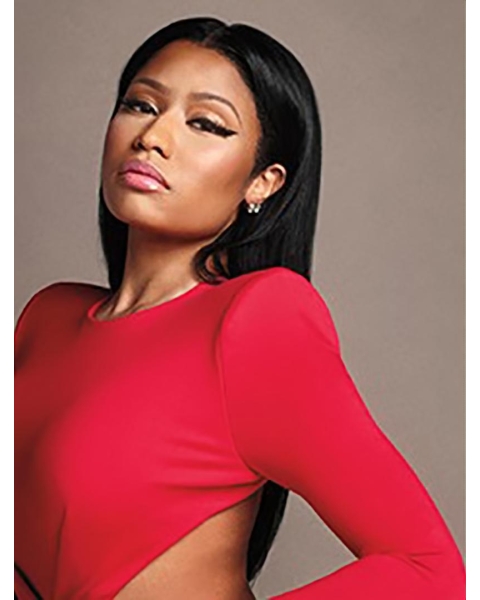  22" Straight Without Bangs Black Lace Front Remy Human Hair Long  Women Nicki Minaj Wigs