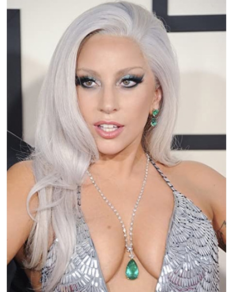 16'' Long Straight Lace Front  Without Bangs Grey Synthetic Lady Gaga Wigs