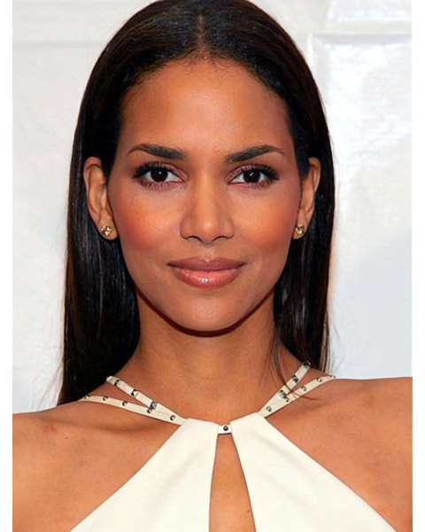 20'' Long Straight Without Bangs  Black Lace Front Synthetic Women Halle Berry Wigs