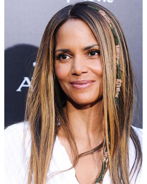 16'' Long Straight Without Bangs Ombre/2 Tone Lace Front Synthetic Women Halle Berry Wigs