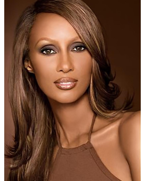 18'' Straight Brown Without Bangs Lace Front Long  Synthetic Women Wigs