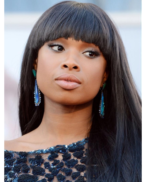 22'' Straight With Bangs Black Lace Front Long  Synthetic  Women Jennifer Hudson Wigs