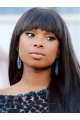 22'' Straight With Bangs Black Lace Front Long  Synthetic  Women Jennifer Hudson Wigs