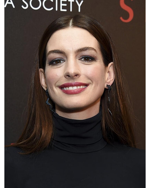 16'' Long Straight Without Bangs Black to Brown Lace Front Long  Synthetic Women Anne Hathaway Wigs