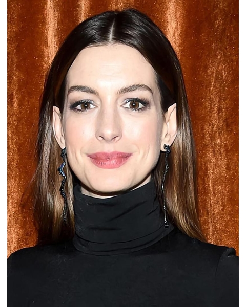 16'' Long Straight Without Bangs Black to Brown Lace Front Long  Synthetic Women Anne Hathaway Wigs