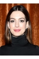 16'' Long Straight Without Bangs Black to Brown Lace Front Long  Synthetic Women Anne Hathaway Wigs