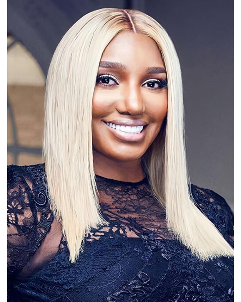 16" Long Straight Without Bangs Lace Front Synthetic Grey Women NeNe Leakes Wigs