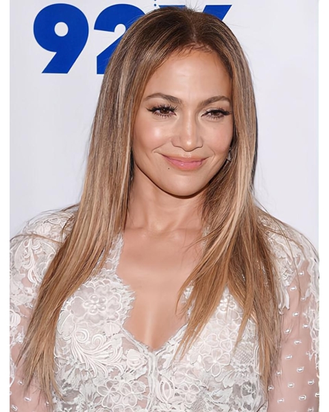  18" Long Straight Without Bangs Lace Front Blonde Synthetic Women Jennifer Lopez Wigs