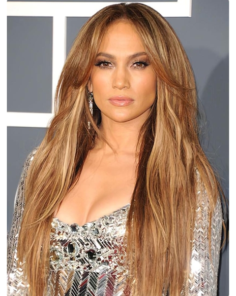  24" Long Straight Without Bangs Lace Front Blonde Synthetic Women Jennifer Lopez Wigs