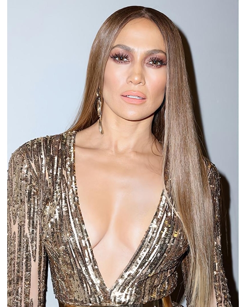  26" Straight Without Bangs Blonde Full Lace Long Synthetic Women Jennifer Lopez Wigs