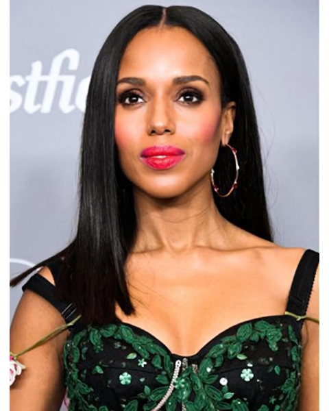 16'' Straight Long Lace Front Black Remy Human Hair Women Kerry Washington Wigs