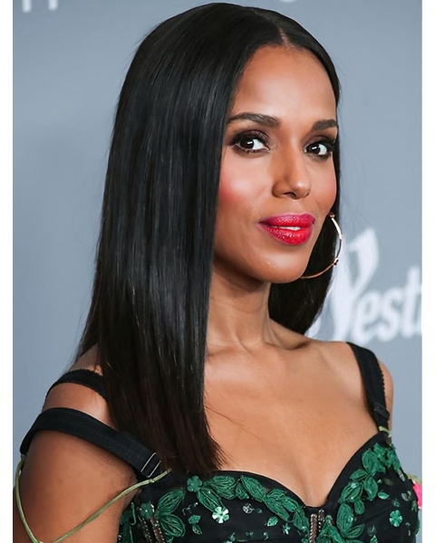 16'' Straight Long Lace Front Black Remy Human Hair Women Kerry Washington Wigs