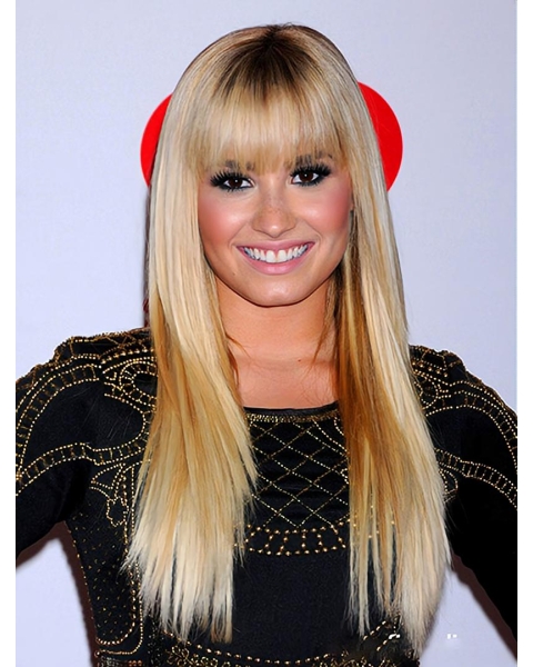 20" Stragitht Long With Bangs Capless  Blonde Synthetic Women Demi Lovato Wigs