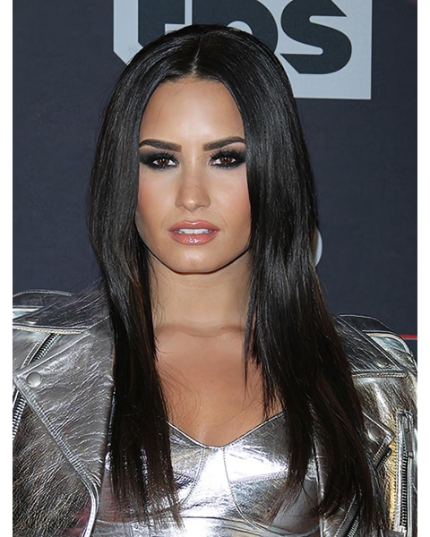 18" Lace Front Long Black Without Bangs Demi Lovato Wigs