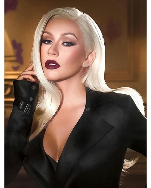 26" Lace Front Long Platinum Blonde Without Bangs Christina Aguilera Wigs