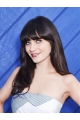 18" Long Straight With Bangs Full Lace  Black Synthetic  Women Zooey Deschanel Wigs