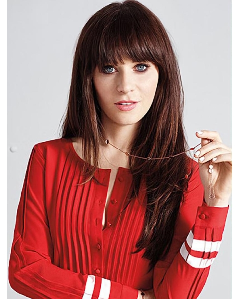 20"Long  Straight With Bangs Brown  Lace Front  Synthetic Women Zooey Deschanel Wigs