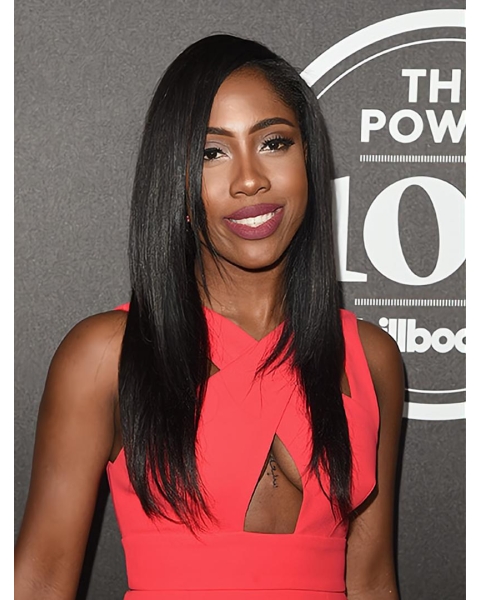 18'' Straight Black Without Bangs Lace Front Long Synthetic Women Sevyn Streeter Wigs