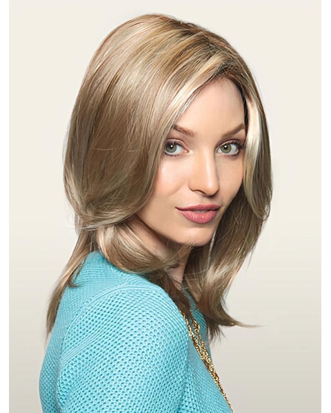 16'' Traditional Long Straight Blonde Monofilament Synthetic Women Wigs