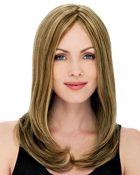 20'' Straight Blonde Monofilament Top Lace Front Remy Human Hair Long Synthetic Women Wigs