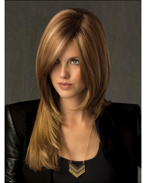 Shining Straight Without Bangs Blonde Monofilament Lace Front Long  Synthetic Women  Celebrity Wigs