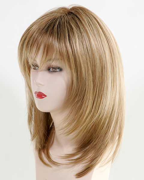 Mature Straight Layered With Bangs Monofilament Top Lace Front Blonde  Synthetic Long Women Wigs