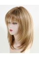 Mature Straight Layered With Bangs Monofilament Top Lace Front Blonde  Synthetic Long Women Wigs