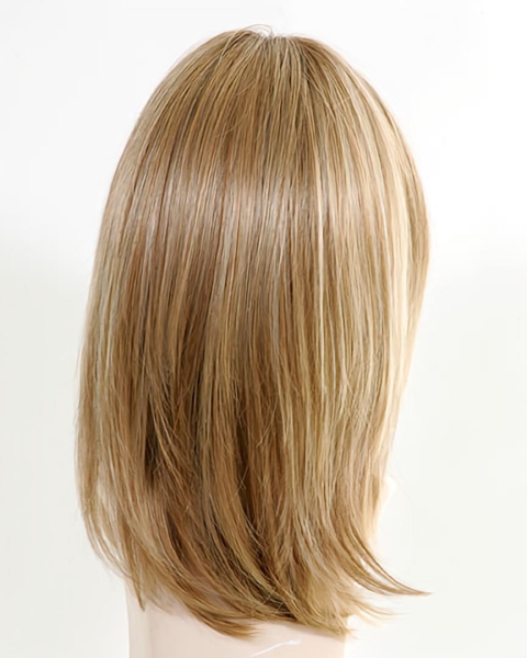 Mature Straight Layered With Bangs Monofilament Top Lace Front Blonde  Synthetic Long Women Wigs