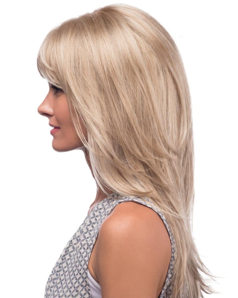 20'' Amazing Straight With Bangs Blonde Monofilament Lace Front Remy Human Hair Long Women Wigs