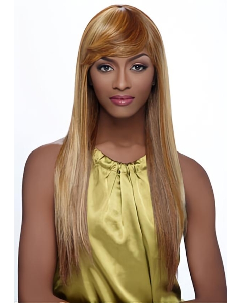 Polite Blonde Straight With Bangs Capless Long Synthetic Women African American Wigs