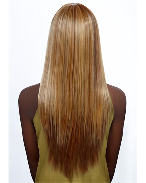 Polite Blonde Straight With Bangs Capless Long Synthetic Women African American Wigs